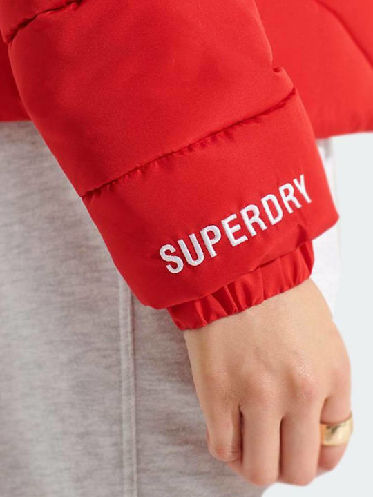 Women's Short Puffer Jacket for Winter Red