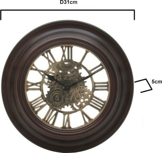 Inart GRAΝΑΖΙΑ Antikes Wanduhr Polyresin Braun Ø34cm