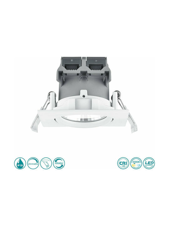 Trio Lighting Pamir Τετράγωνο Μεταλλικό Χωνευτό Σποτ με Ενσωματωμένο LED και Θερμό Λευκό Φως