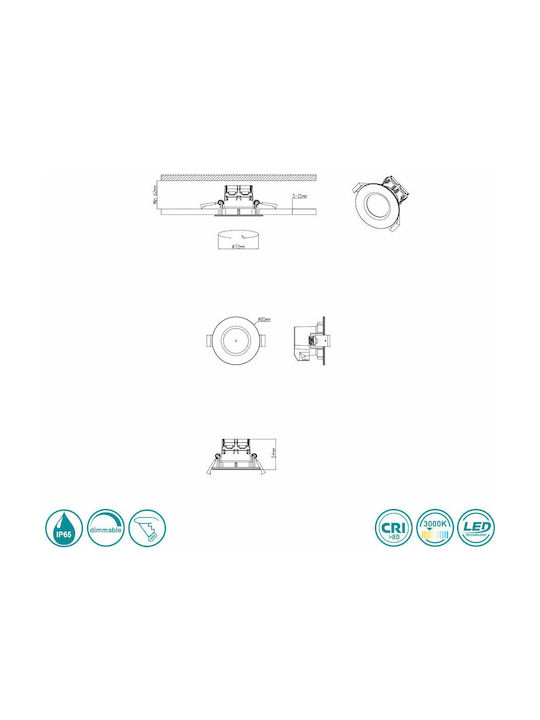 Trio Lighting Zagros Round Metallic Recessed Spot with Integrated LED and Warm White Light Silver 5x5cm. 1pcs