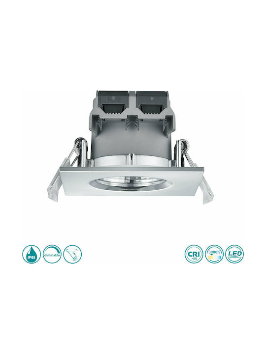 Trio Lighting Zagros Square Metallic Recessed Spot with Integrated LED and Warm White Light Silver 5x5cm. 3pcs