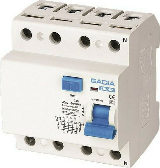 Gacia Phase 4-Pole Earth Leakage Relay 40A 400V 4Χ40Α 30mΑ 500-37002