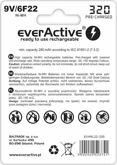 everActive Professional Line Презареждаща батерия 9V Ni-MH 280mAh 1бр