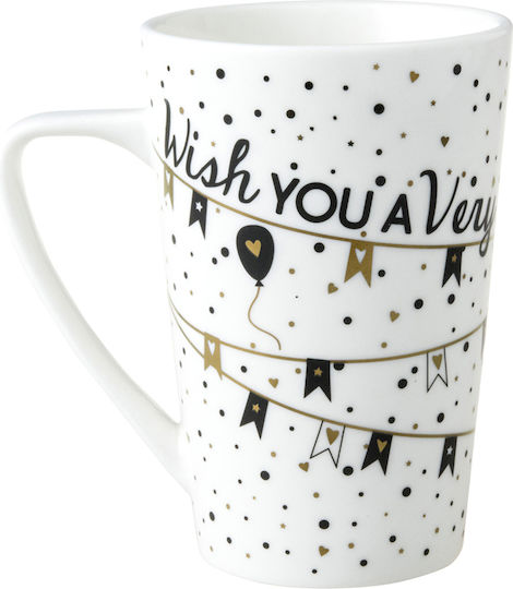 Dutch Rose Happy Birthday Mug from White Porcelain 430ml