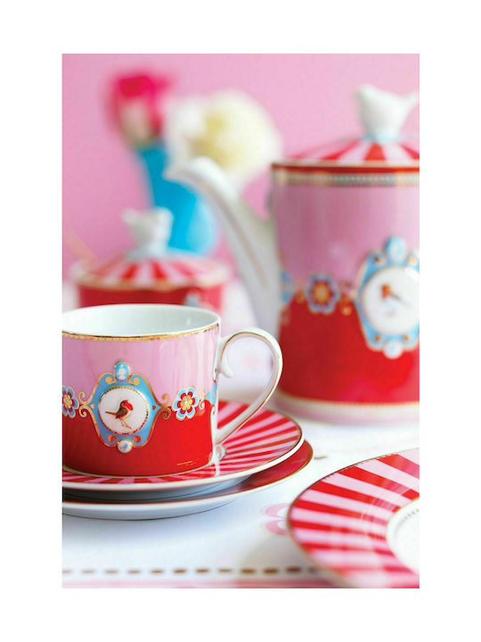 PiP Studio Love Birds Medallion Stripes Κούπα από Πορσελάνη Red-Pink 150ml