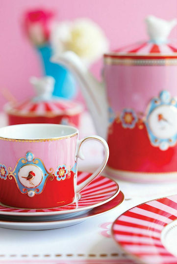 PiP Studio Love Birds Medallion Stripes Mug from Porcelain Red-Pink 150ml