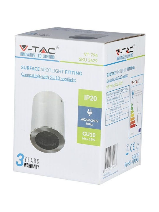 V-TAC Μονό Σποτ με Ντουί GU10 σε Ασημί Χρώμα