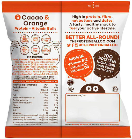 The Protein Ball Co. Whey Balls Cocoa & Orange Gluten-free 45gr