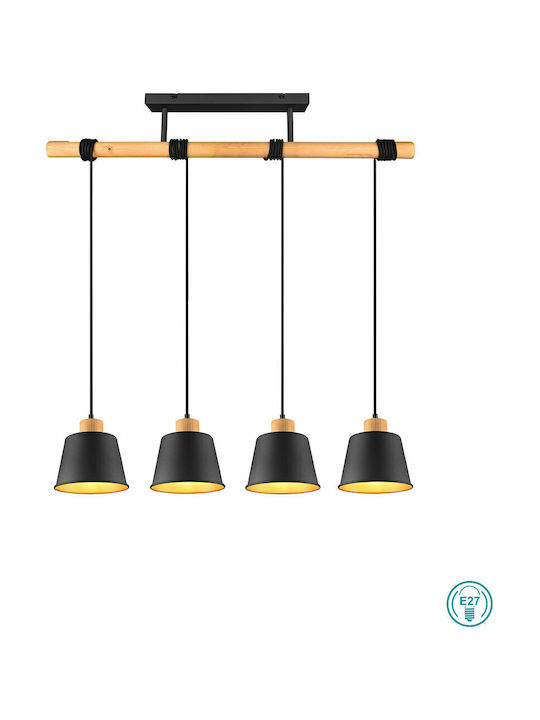 Trio Lighting Harris Μοντέρνο Κρεμαστό Φωτιστικό Πολύφωτο Ράγα για 4 Λαμπτήρες E27 σε Μαύρο Χρώμα