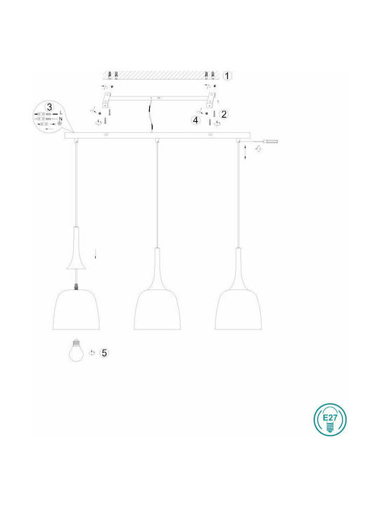 Trio Lighting Chiron Hängelampe Kupfer Schiene mit Fassung E27 90x20x20cm.