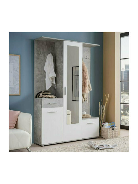 Martin Entry Furniture with Mirror / Hanger / Shoe Rack & Wardrobe Concrete / White 133.5x33x197.5cm