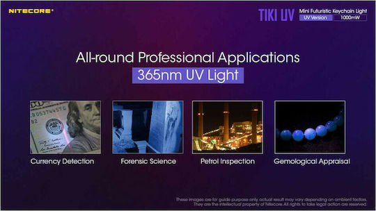 NiteCore Rechargeable Keychain Flashlight LED UV IP66 with Maximum Brightness 70lm TIKI UV Silver