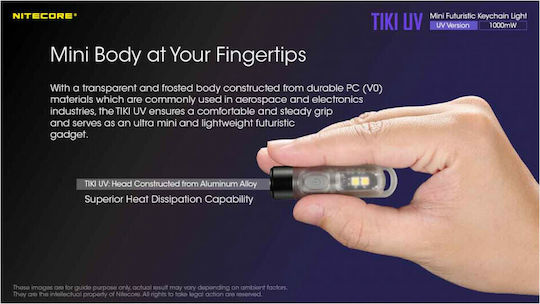 NiteCore Rechargeable Keychain Flashlight LED UV IP66 with Maximum Brightness 70lm TIKI UV Silver