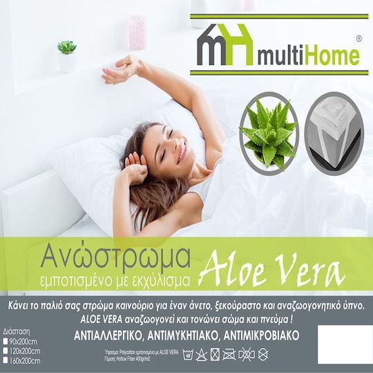 MultiHome Ανώστρωμα Ημίδιπλο Hollowfiber Eμποτισμένο με Αλόη & Λάστιχα Εφαρμογής 120x200εκ.