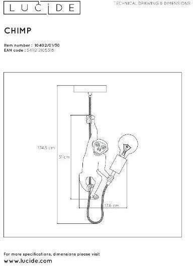 Lucide Lightning Chimp Κρεμαστό Φωτιστικό Χρυσό με Ντουί E27 18εκ.