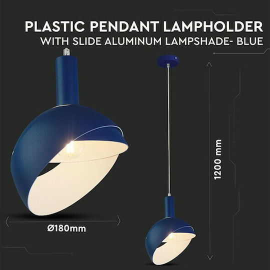 V-TAC Pendant Light Blue Bell with Socket E27 18cm