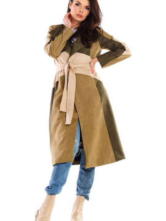 Damen Khaki Mantel mit Gürtel