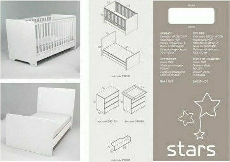 Casababy Stars Seturi De Mobilier Pentru Copii Cu Pat Și Sertar Alb / Gri