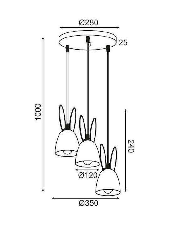 Aca Kids Metallic Chandelier Ceiling Light E27 Bunny Pink 40W 12x24cm