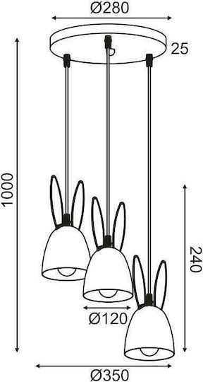 Aca Kaninchen Kronleuchter Kinderdeckenleuchte Deckenleuchte 40W mit Fassung E27 Rosa 12x24cm
