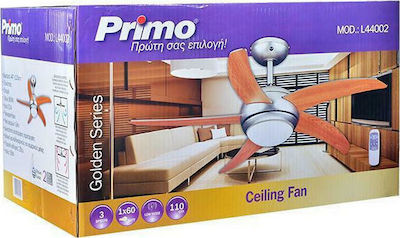 Primo PRCF-80285 Ανεμιστήρας Οροφής 110cm με Φως και Τηλεχειριστήριο Καφέ