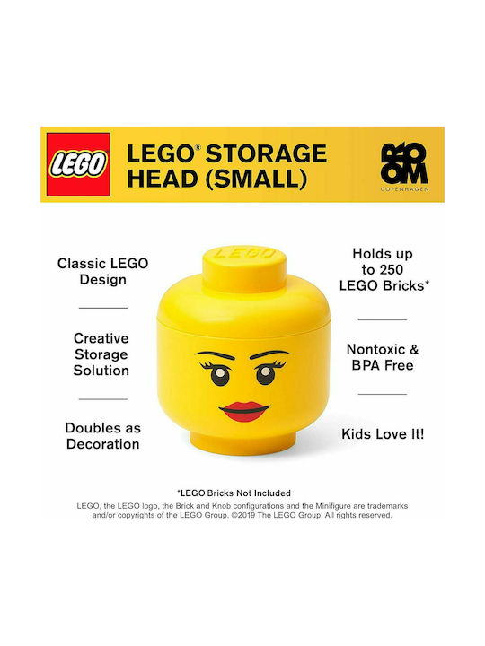 LEGO Children's Storage Box made of Plastic S Girl Head Yellow 16x16x18cm 1pcs