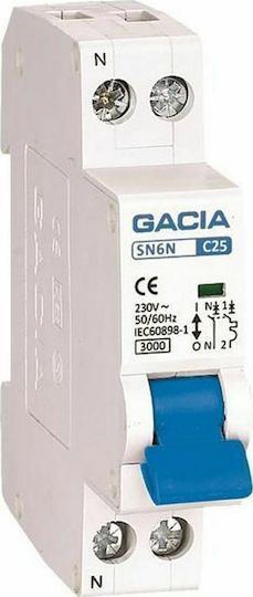 Gacia 2-Poles Automatic Circuit Breaker 25A 2x25A 1P+Ν 3kA 500-42324