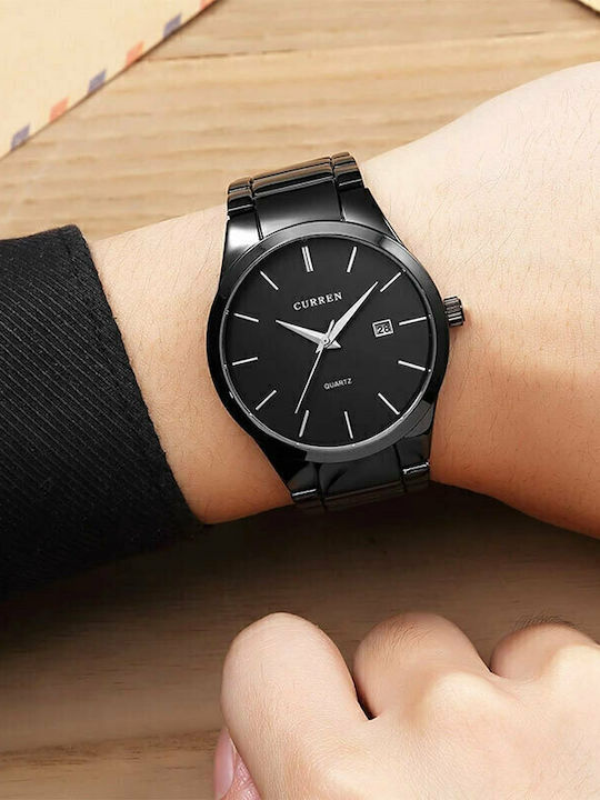 Curren Herrenuhr 40mm Batterie mit Schwarz Metallarmband