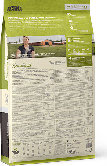 Acana Grasslands 11.4кг Суха Храна за Кучета без Зърнени храни и Глутен с Агнешко и Птици
