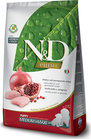 Farmina N&D Prime Puppy Medium & Maxi 12kg Dry Food Grain-Free for Medium & Large Breed Puppies with Chicken and Pomegranate