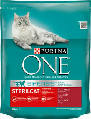 Purina One Bifensis Sterilcat Trockenfutter für erwachsene kastrierte Katzen mit Rindfleisch Weizen 0.8kg