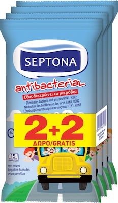 Septona Antibacterial Kids On The Go Antiseptic Hand Wipes 4x15pcs Fruits