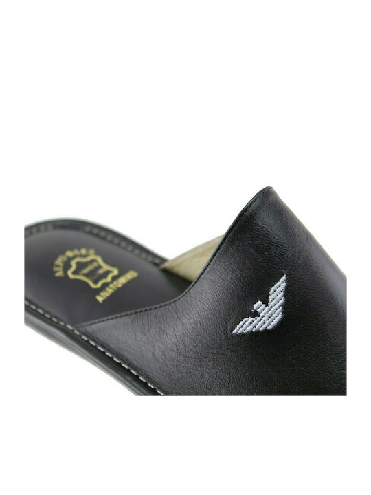 Men's Leather Slippers Black