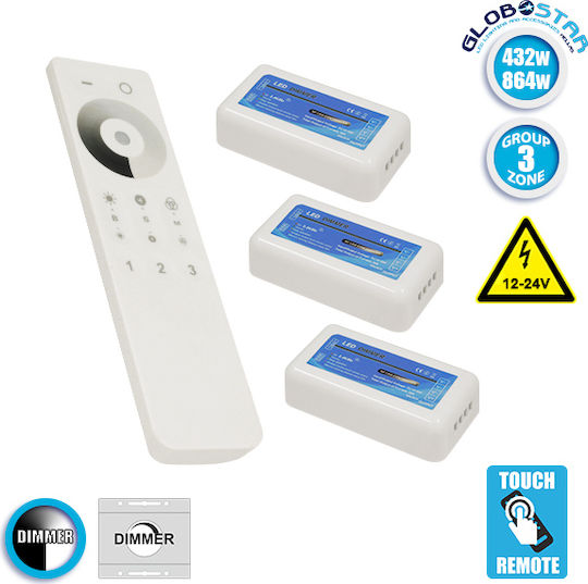 GloboStar Wireless Dimmer Touch RF with Remote Control Set 2.4G 12-24 Volt for Three Groups 04238