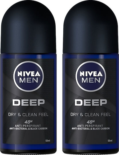 Nivea Men Deep Dry & Clean Feel 48h Рол-он против изпотяване 2 x 50ml Дезодорант 48h в Рол-он 2x50мл