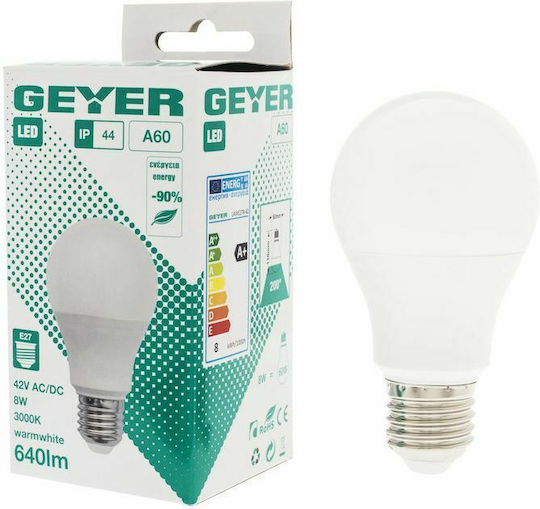 Geyer Λάμπα LED 8W για Ντουί E27 και Σχήμα A60 Φυσικό Λευκό 660lm