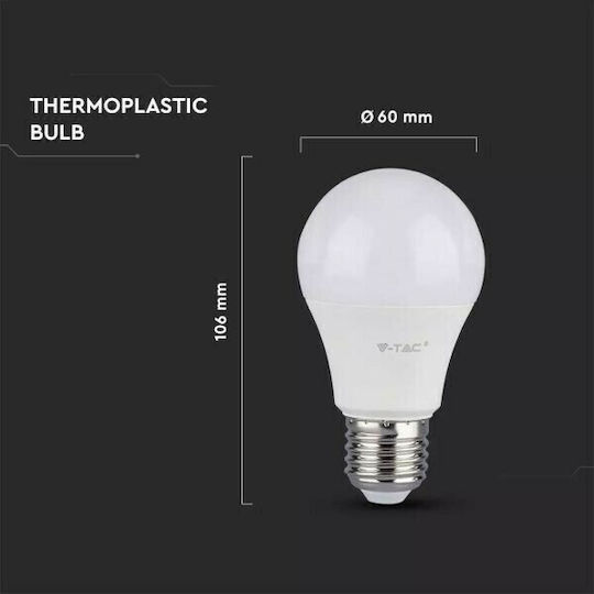 V-TAC VT-210 Λάμπα LED 9W 106mm για Ντουί E27 και Σχήμα A60 Ψυχρό Λευκό 806lm