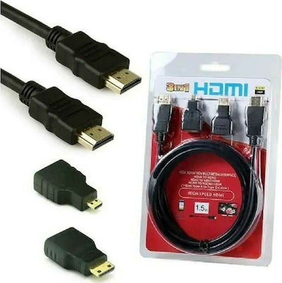 HDMI 1.4 Cable HDMI male - HDMI male 1.5m + Mini/Micro HDTV Adaptor Set