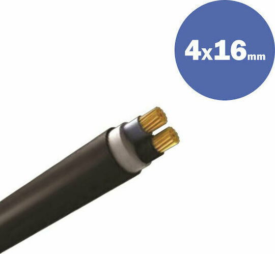 Eurolamp Захранващ Кабел Тип NYY с Диаметър 4x16mm² в Черен Цвят 1m