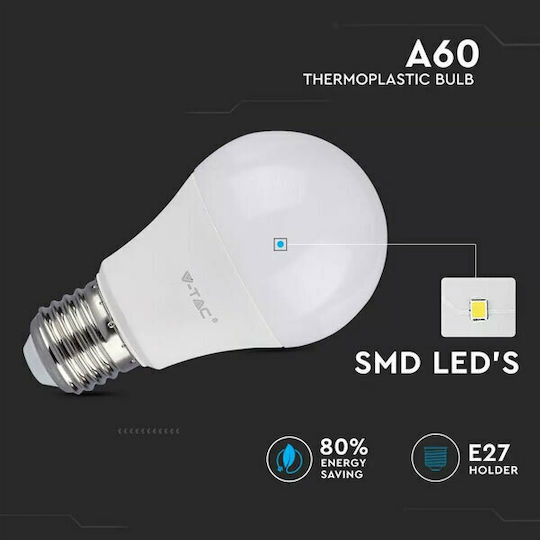 V-TAC VT-2099 LED-Lampe 9W 112mm für Fassung E27 und Form A60 Warmes Weiß 806lm
