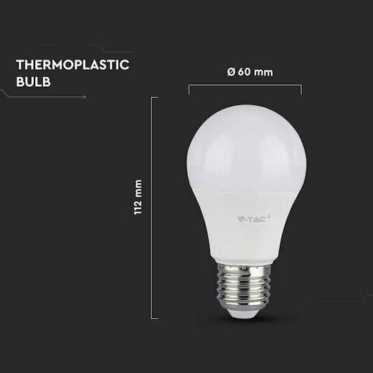 V-TAC VT-2099 Λάμπα LED 9W 112mm για Ντουί E27 και Σχήμα A60 Ψυχρό Λευκό 806lm