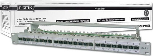 Digitus Patch Panel Shielded για Rack 1U 19" 24 Θυρών cat6a Μαύρο
