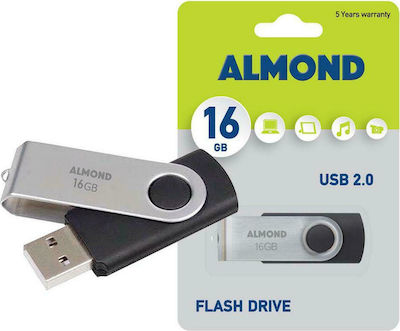 Almond Twister 16GB USB 2.0 Stick Μαύρο