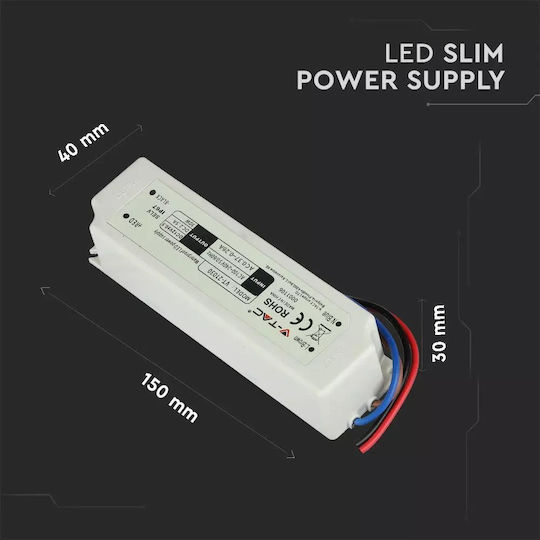 V-TAC Dimmbares LED-Netzteil Wasserdicht IP67 Leistung 30W mit Ausgang 12V