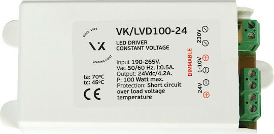 VK Lighting Dimmable LED Power Supply IP54 Power 100W with Output Voltage 24V