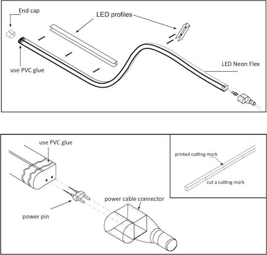 Elmark Αδιάβροχη Ταινία LED 24V Μπλε Φως 1m Neon Flex