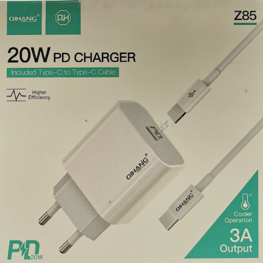 QIHANG Charger with USB-C Port and Cable USB-C 20W Power Delivery Whites (Z85)
