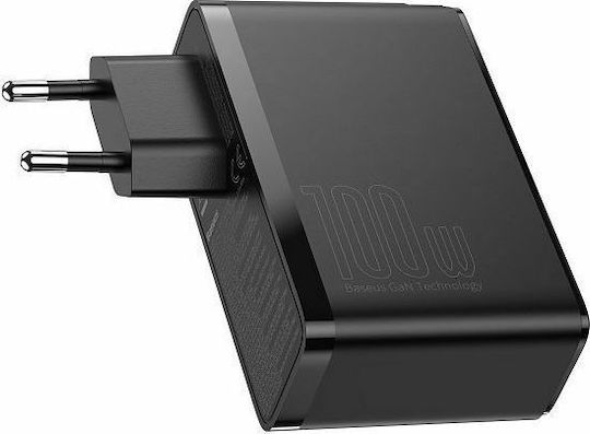 Baseus Incarcator Fara Cablu GaN cu 2 Porturi USB-A si 2 Porturi USB-C 100W Quick Charge 4+ Negru (Gan2 Pro Quick)