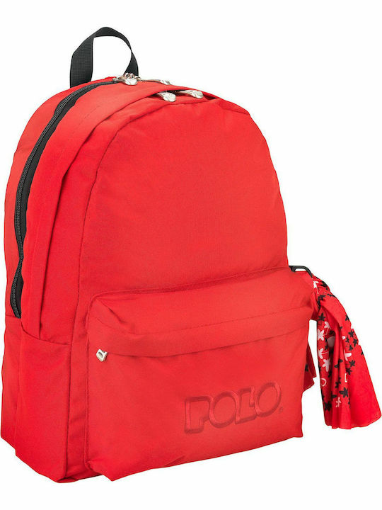 Polo Double Scarf Ghiozdan De Spate Școala Gimnazială- Liceu Cu Husă Pentru Sticlă De Apă Roșu 27 Litri 30 X 24 X 42 Cm 2020