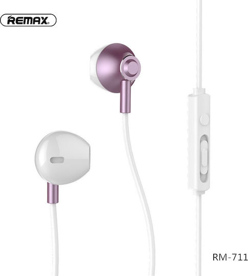 Remax RM-711 Earbuds Handsfree Ακουστικά με Βύσμα 3.5mm Ροζ Χρυσό